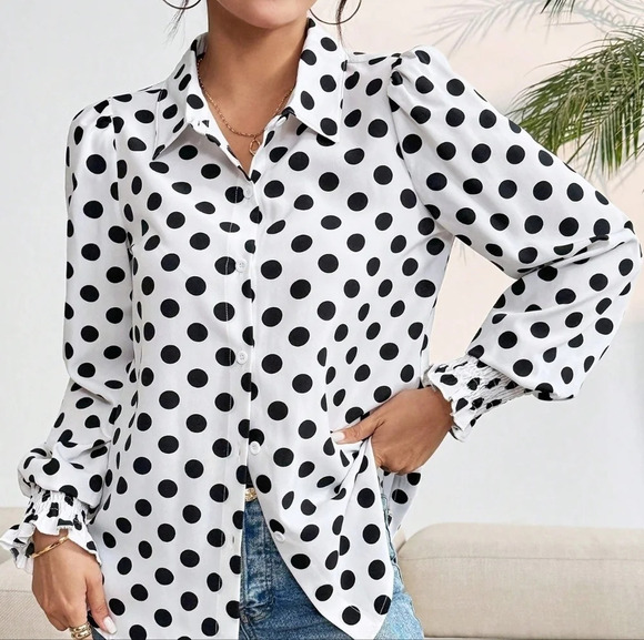 Women's Polka Dot Printed Simple Daily Shirt - Picture 3 of 5